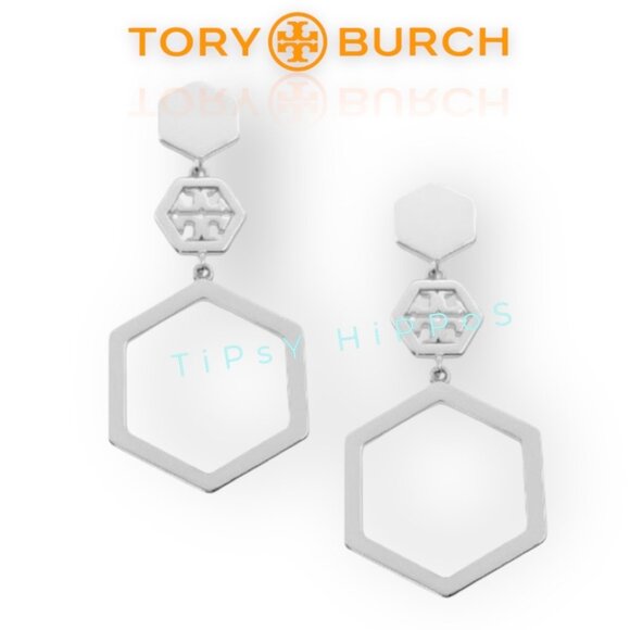 Tory Burch Hexagon Silver-Tone Earrings - Picture 2 of 4